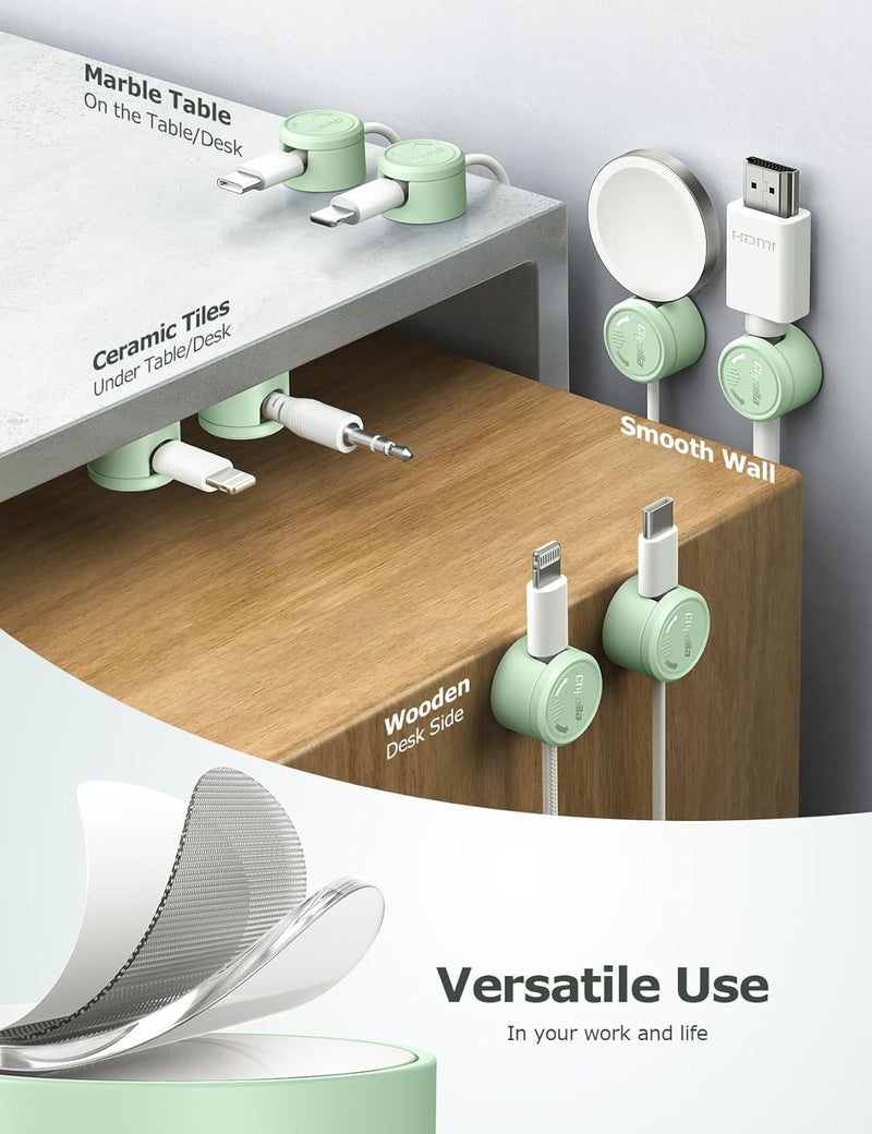 Chfeila 9 Pack Magnetic Cable Clips - [Upgraded Twist-Lock] Cord Organizer, [360°Rotating Lid] Cable Management, Adhesive Wire Holder for Home Office Desk Desktop Nightstand Car Table Wall (Green) - Image 5